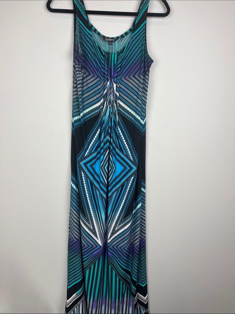 Sleeveless Geometric Maxi Dress Black Blue Purple Size 4P